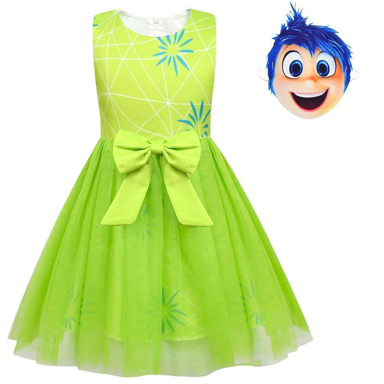 Kids' Inside Out Joy Tutu Dress Costume Cosplay Princess Gown with Bag and Mask - Ecosfun