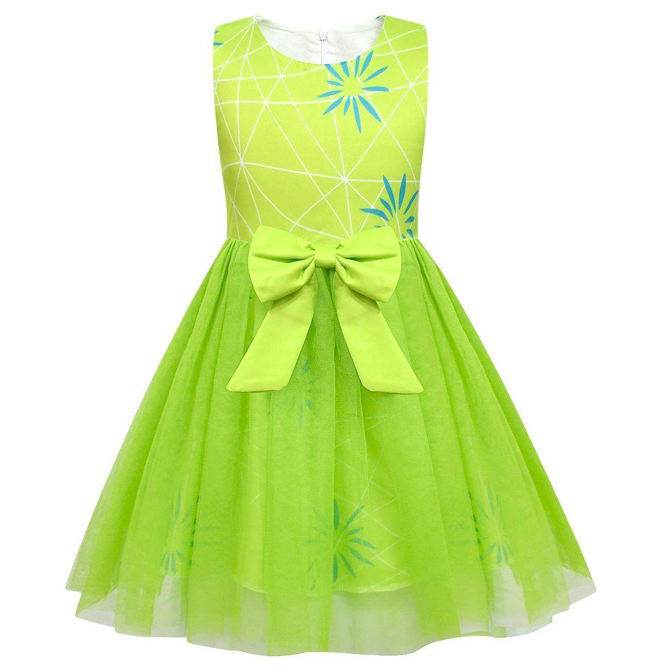 Kids' Inside Out Joy Tutu Dress Costume Cosplay Princess Gown with Bag and Mask - Ecosfun
