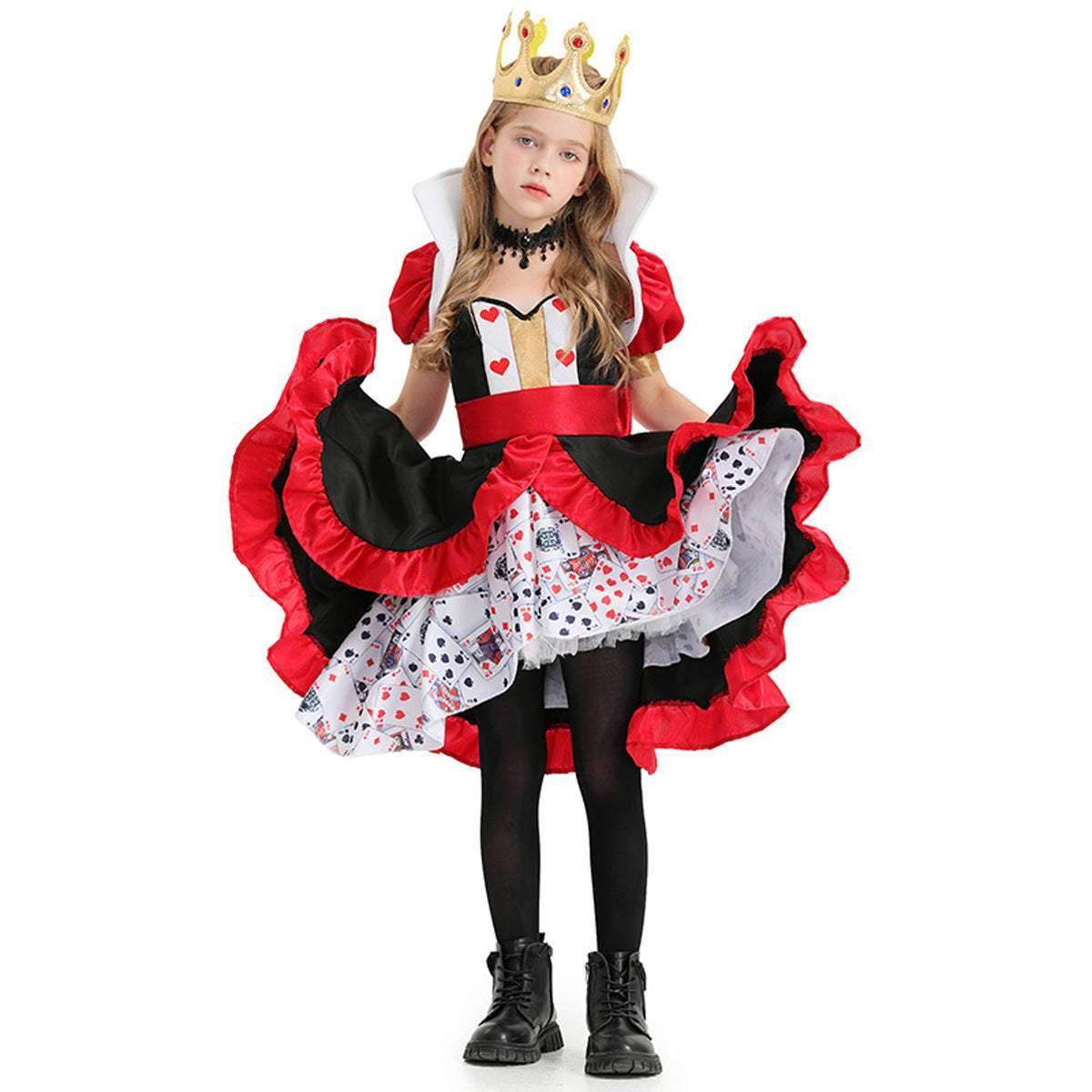 Queen of Hearts Costume Outfits Halloween Carnival Suit Cosplay For Kids - Ecosfun