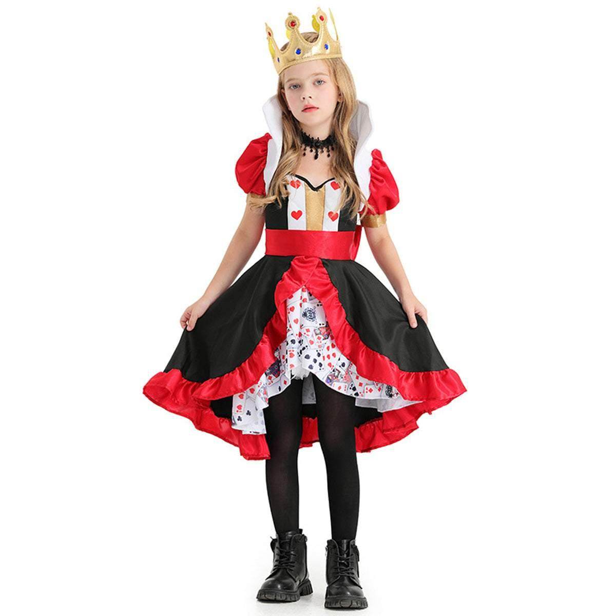 Queen of Hearts Costume Outfits Halloween Carnival Suit Cosplay For Kids - Ecosfun