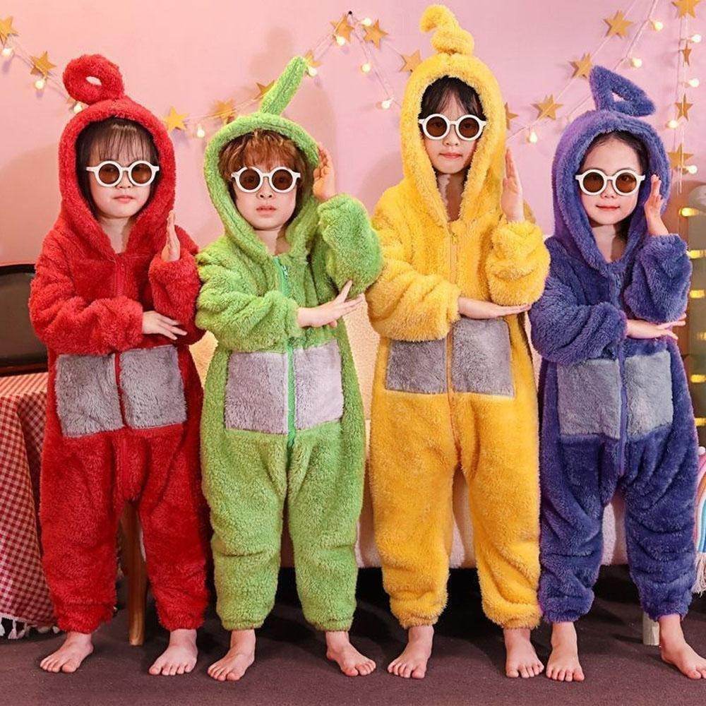 Teletubbies Tinky Winky Dipsy Po Laa-Laa Coral Fleece Onesies Pajamas for Adults Kids - Ecosfun