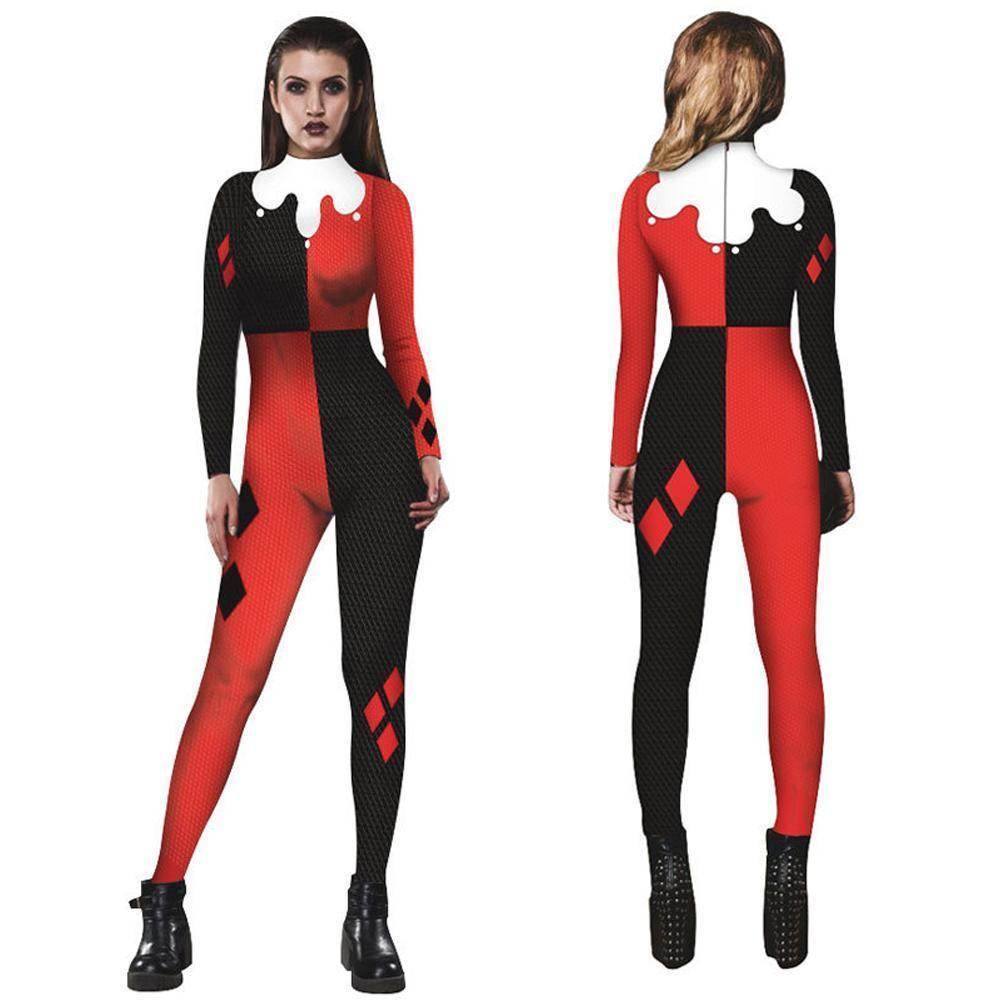 Women Adult Halloween Digital Printed Clown Costume Jumpsuit - Ecosfun