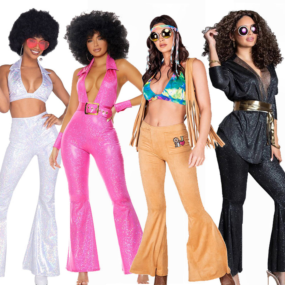Hip Hop Rock Hippie 70s Costumes Cosplay Halloween Carnival Jumpsuit Female