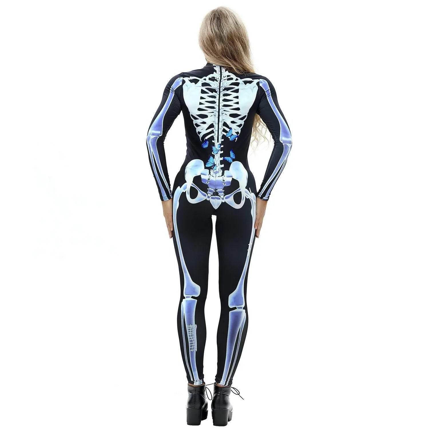Halloween Skeleton Cosplay Costume Bodycon Jumpsuit for Women - Ecosfun