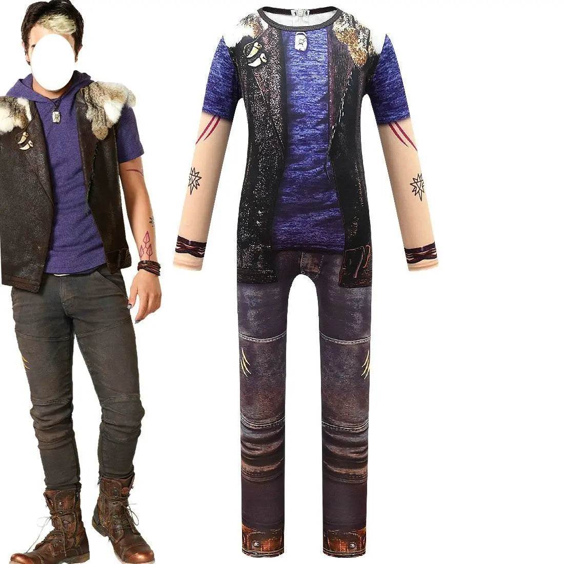 Kids Zombies 2 Werewolf Costumes jumpsuits onesies blue Children Jumpsuit Bodysuit Outfits - Ecosfun