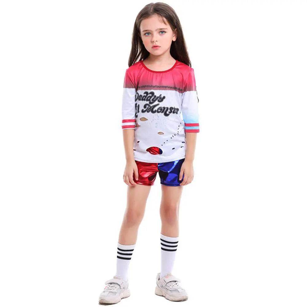 Kids suicide squad clown girl suit Harley Quinn halloween Costumes - Ecosfun