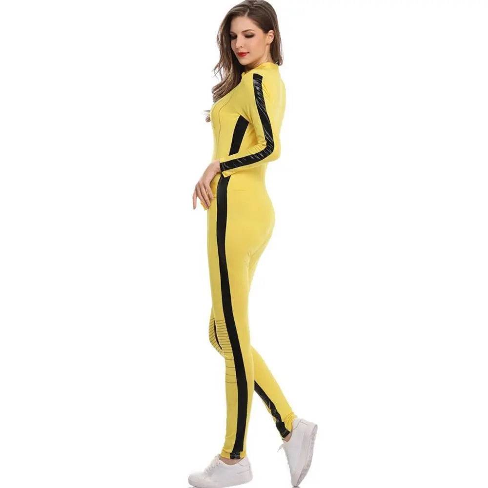 Kill Bill Cosplay Costume Yellow Bodycon Jumpsuit Motorcycle Night Club Racer Zentai Suits for Women - Ecosfun