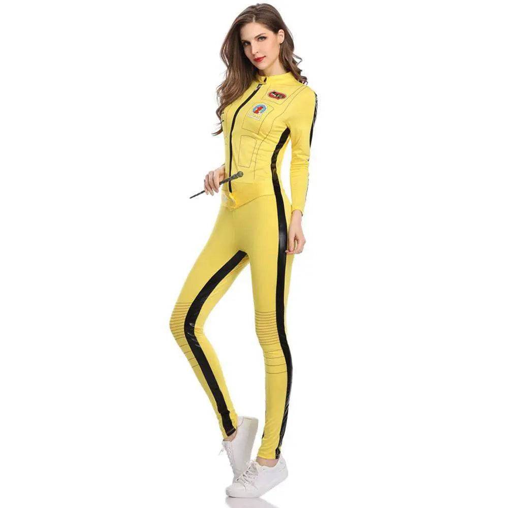 Kill Bill Cosplay Costume Yellow Bodycon Jumpsuit Motorcycle Night Club Racer Zentai Suits for Women - Ecosfun