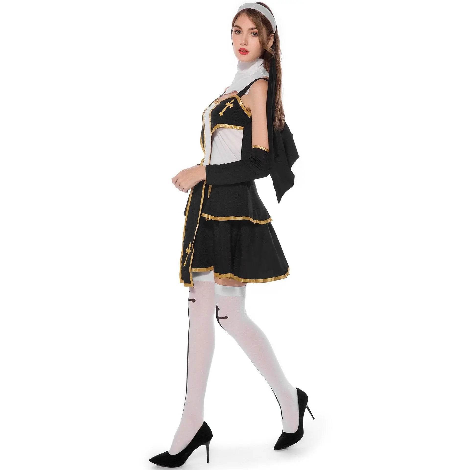 Pastor Fr Nun Couples Costume Halloween Outfits Cosplay Party Carnival - Ecosfun