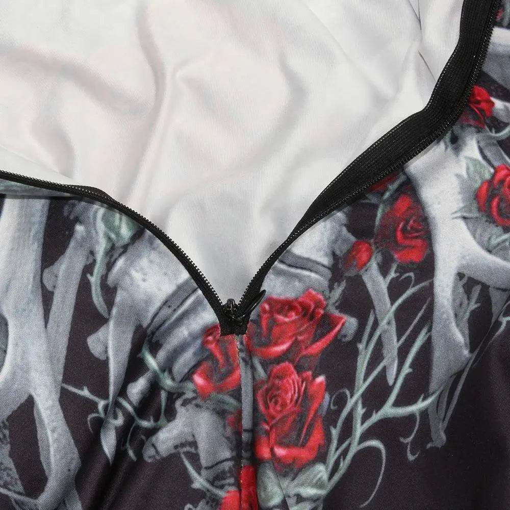Women Printed Rose Skull Skeleton Catsuit Halloween Costume - Ecosfun