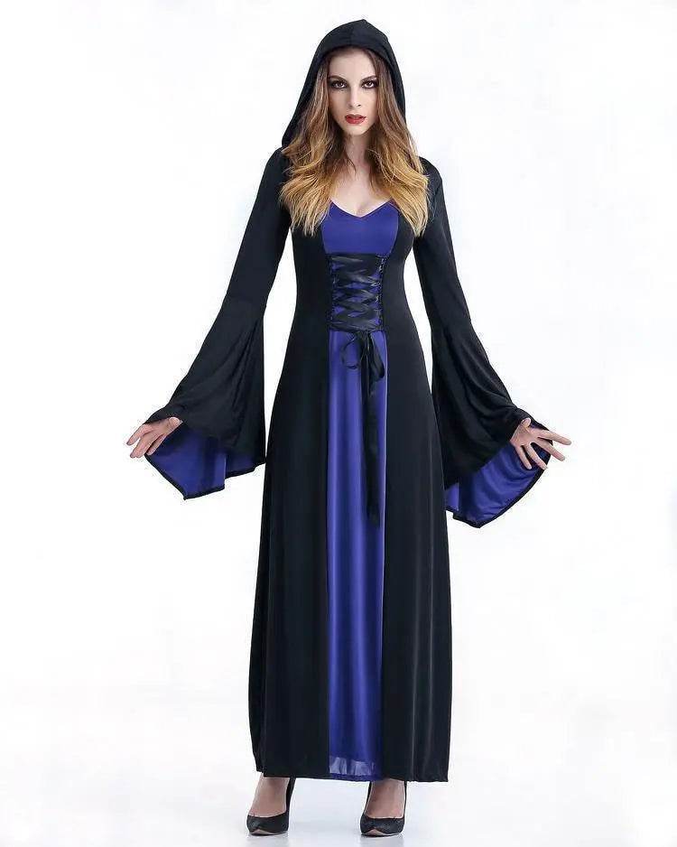 Women's Medieval Vintage Demon Hooded Witch Dress Cosplay Costume Halloween Renaissance Gothic - Ecosfun