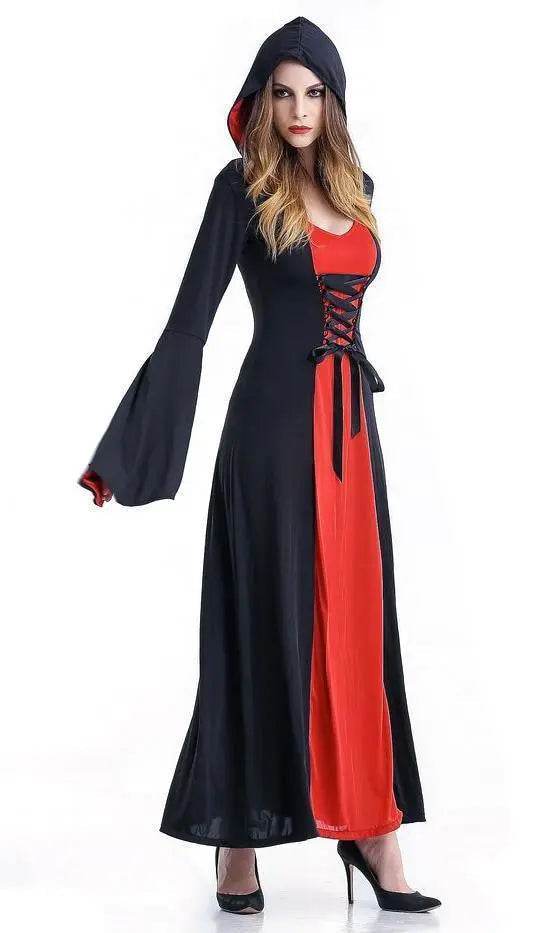 Women's Medieval Vintage Demon Hooded Witch Dress Cosplay Costume Halloween Renaissance Gothic - Ecosfun