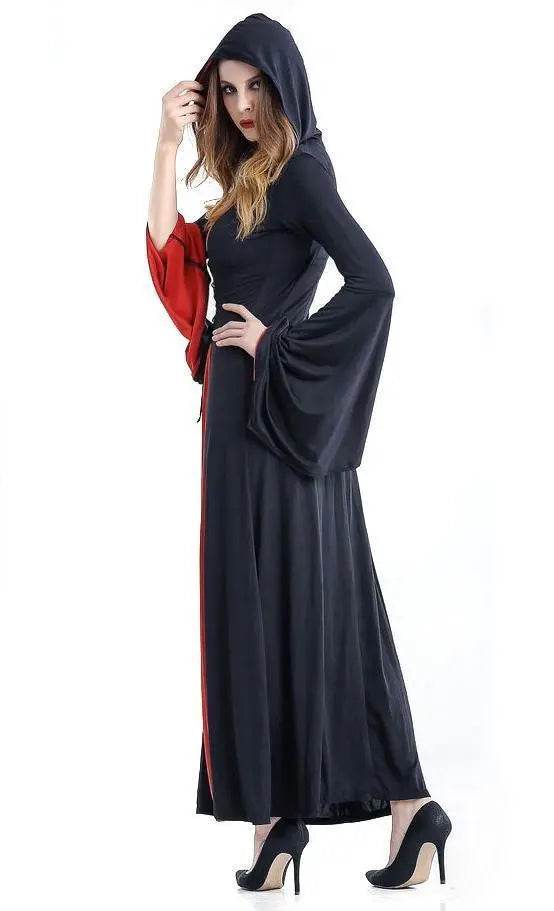 Women's Medieval Vintage Demon Hooded Witch Dress Cosplay Costume Halloween Renaissance Gothic - Ecosfun
