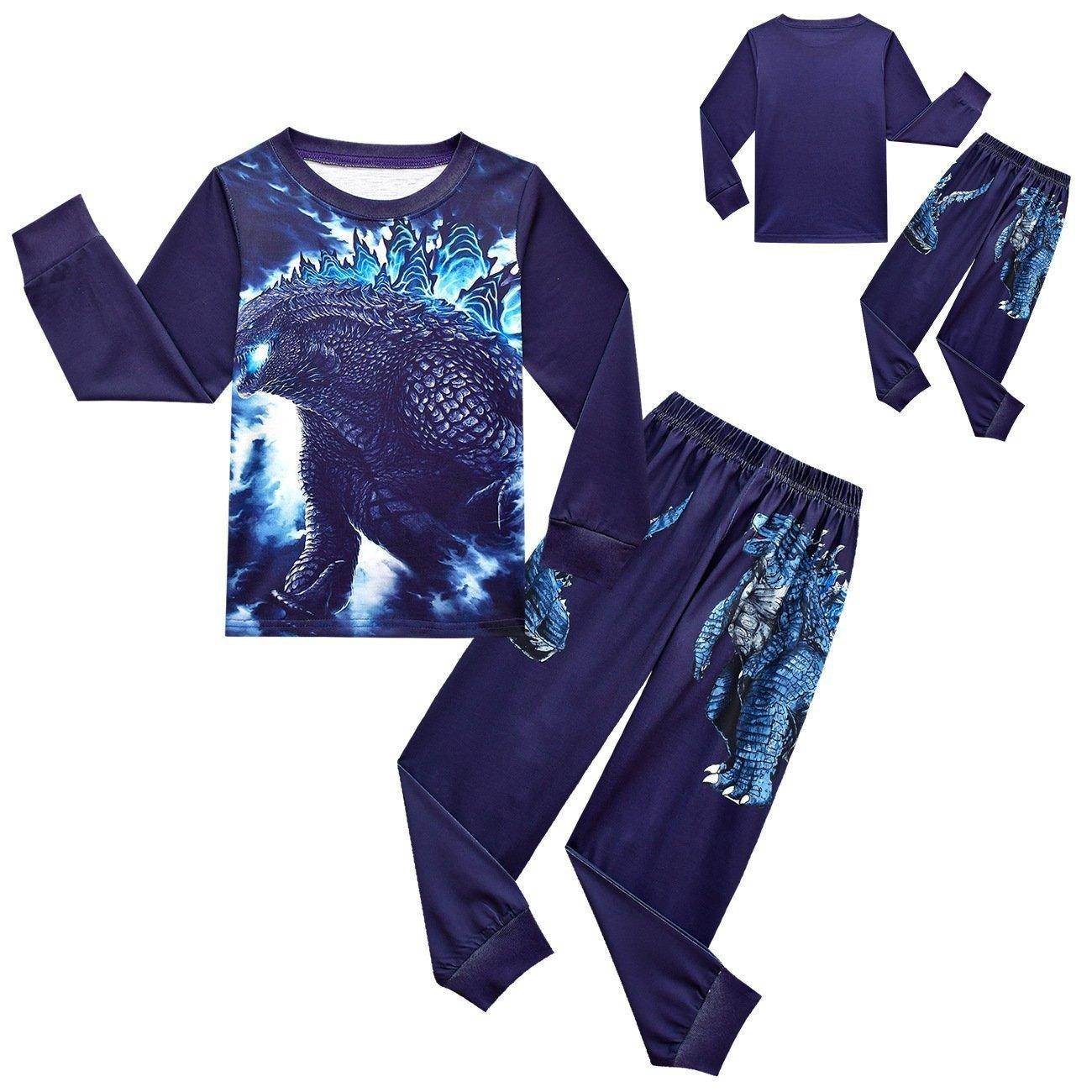 Godzilla Vs Kong Printed Two-piece Boy Long-sleeved Trousers Pajamas - Ecosfun