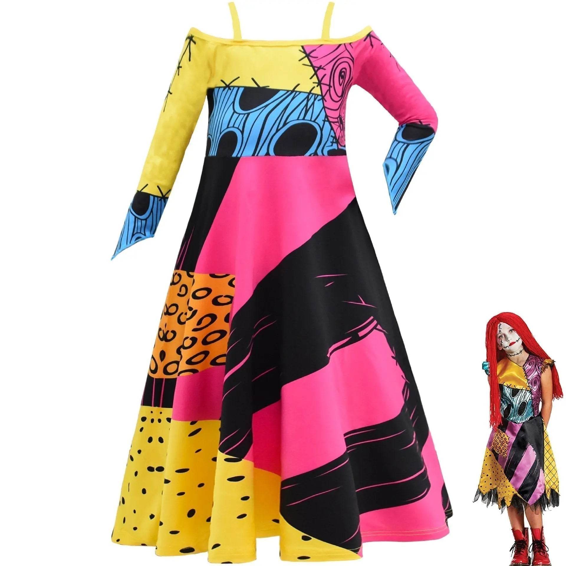 kids girl Sally Costume Party Dress The Nightmare Before Christmas Cosplay Halloween - Ecosfun