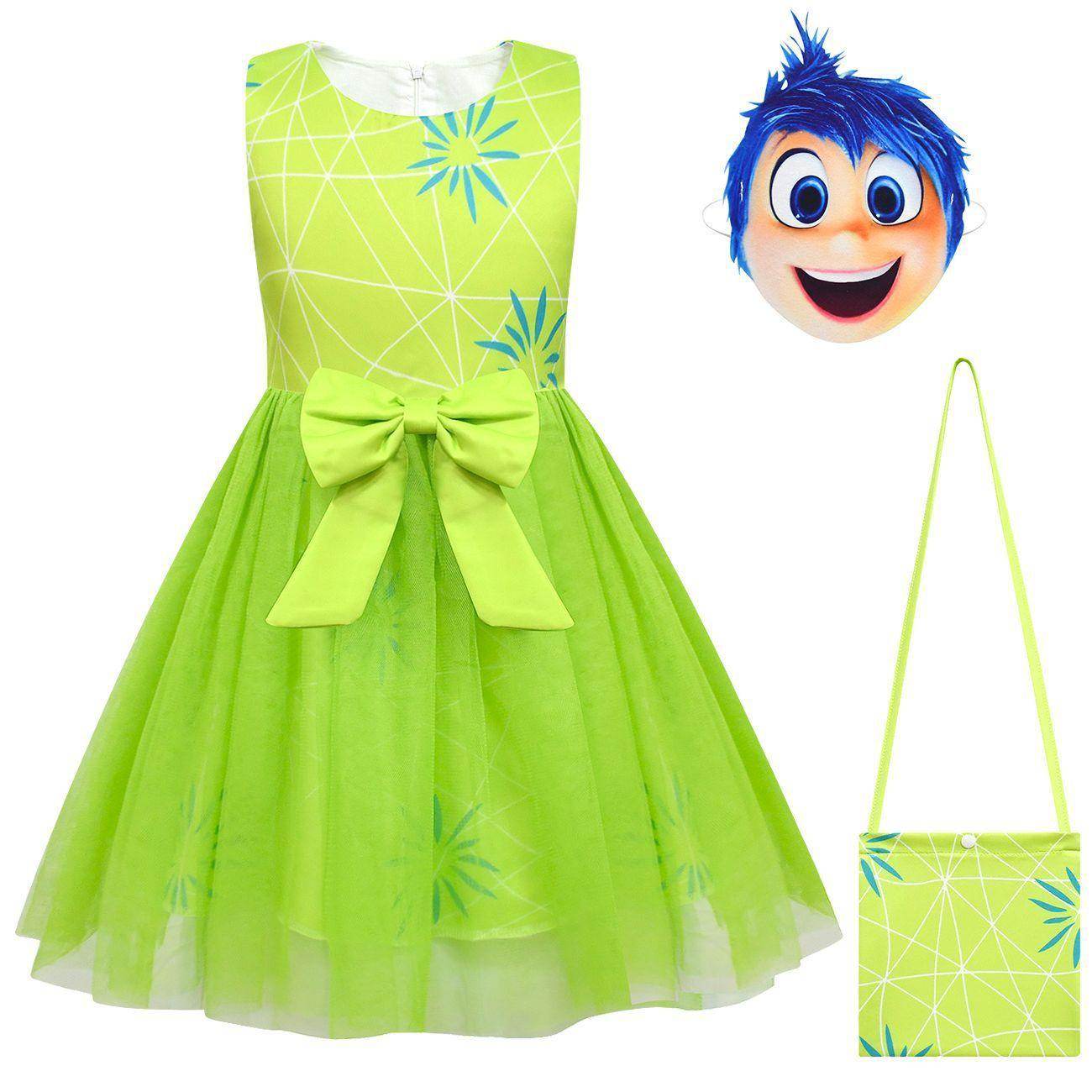 Kids' Inside Out Joy Tutu Dress Costume Cosplay Princess Gown with Bag and Mask - Ecosfun