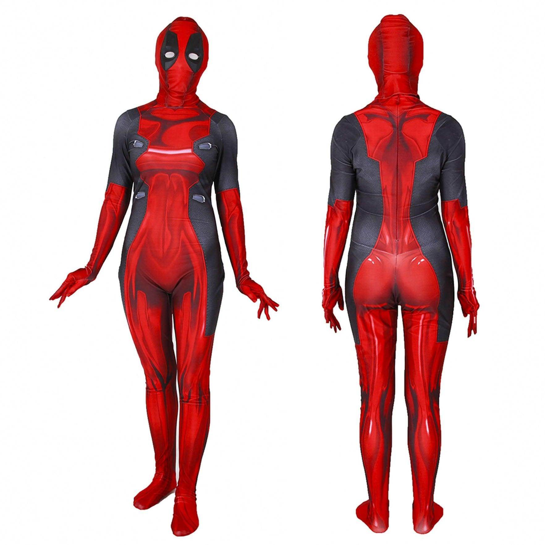Lady and Men Kids Deadpool 3 Bodysuit Costume 2024 Deadpool Wolverine Red With Mask - Ecosfun