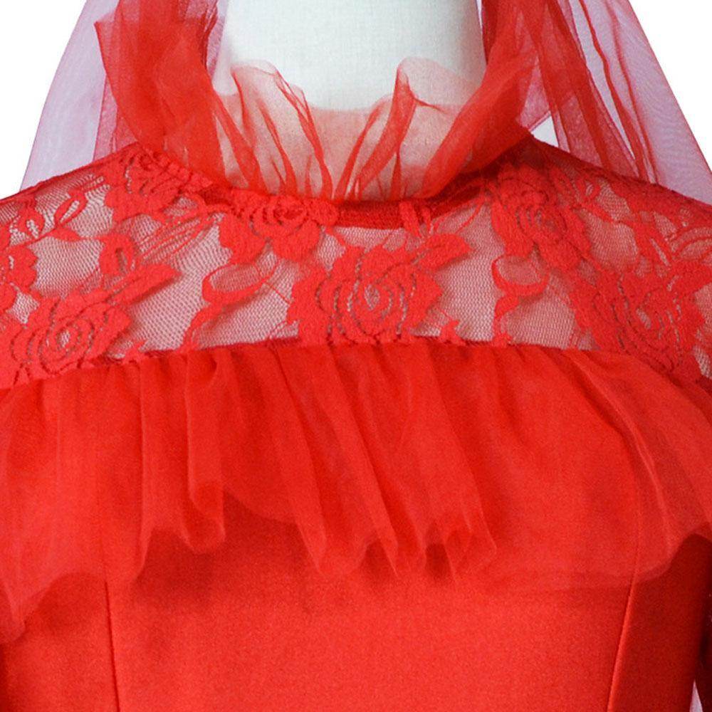 Lydia Deetz Wedding Red Dress Beetlejuice Costume For Women Halloween - Ecosfun