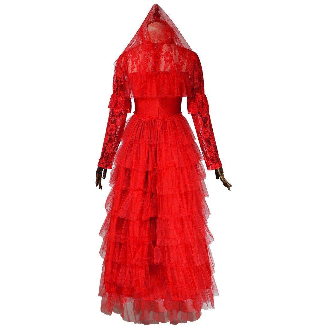 Lydia Deetz Wedding Red Dress Beetlejuice Costume For Women Halloween - Ecosfun
