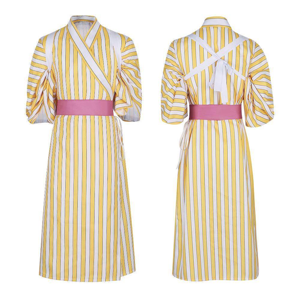 One Piece Wano Country Sanji Yellow striped kimono Costume Party Carnival Cosplay Full Set - Ecosfun