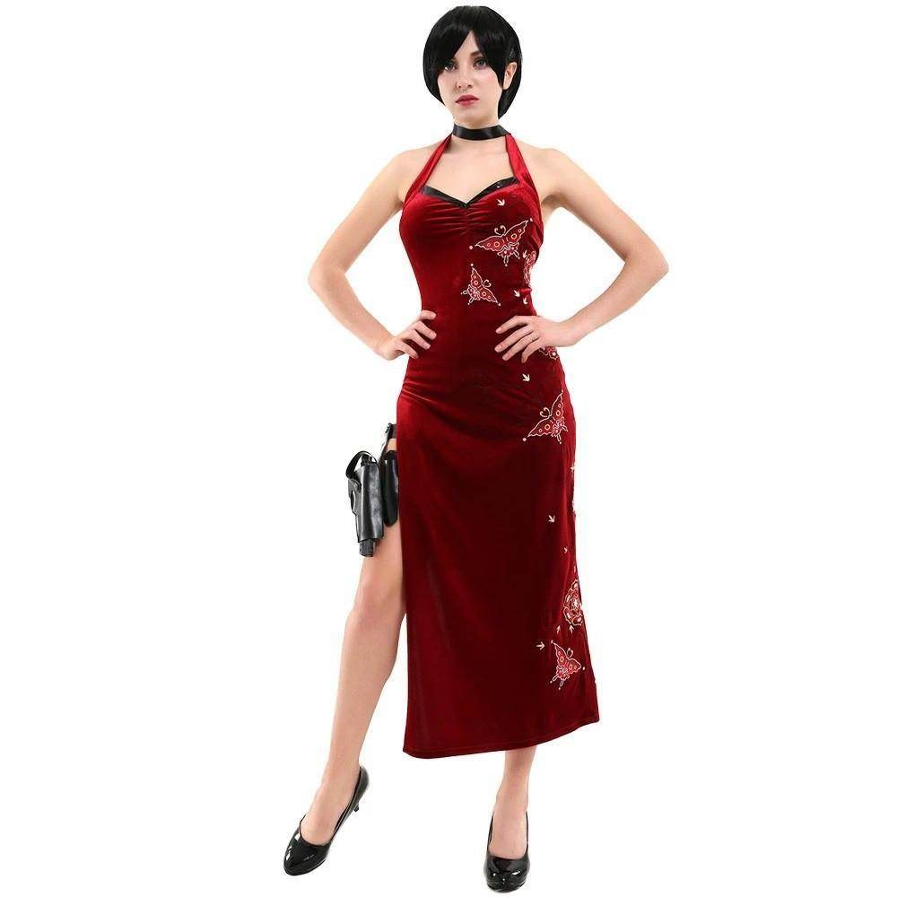 Resident Evil Ada Wong Lunar Costue Sleeveless cheongsam Slit Long Skirt - Ecosfun